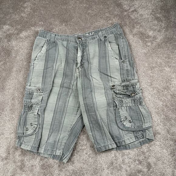 Y2K Gray Cargo Shorts Striped Skate Streetwear Size 32 Blue Rag Indie Boho - Picture 1 of 4